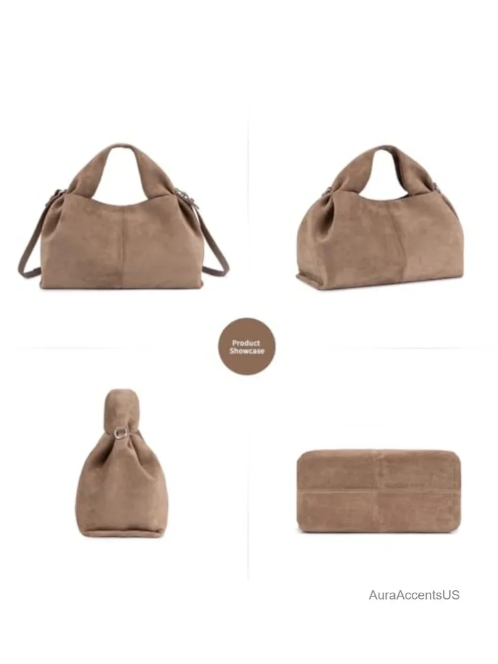 Faux Suede Half-Moon Hobo Bag Vintage Shoulder Handbag